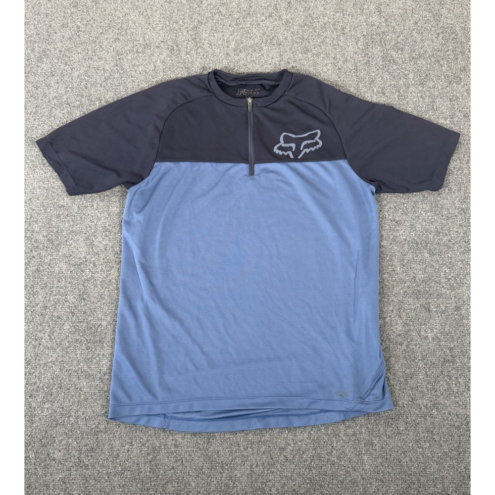 Fox Racing Ranger Shirt Mens Medium Blue MTB Cycling Jersey Short Sleeve Zip